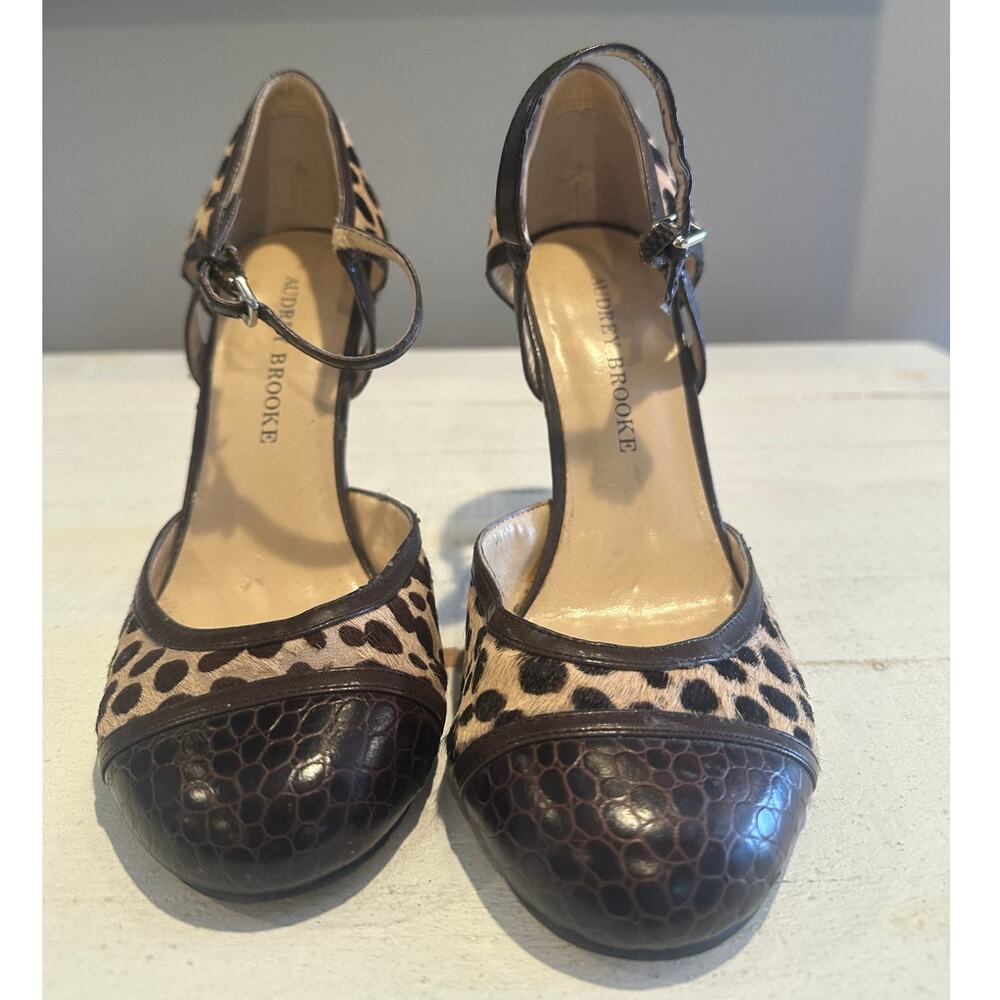 Audrey Brook High Heel Leopard Pony Hair Leather Lanelee Shoes 6.5